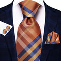 Hi-Tie Men's Striped Silk Necktie Set – Tie, Pocket Square & Cufflinks | Extra Long 170cm