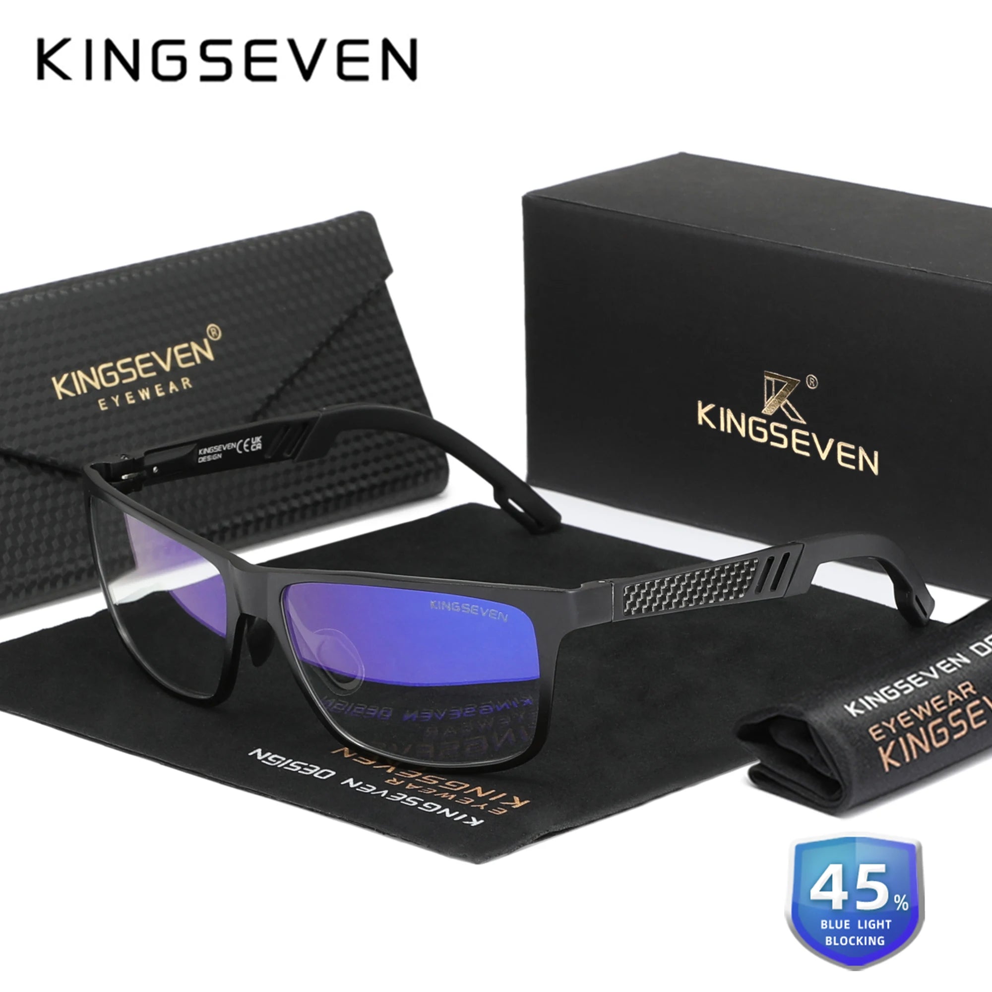 KINGSEVEN Blue Light Blocking Glasses Men/Women High Quality Aluminum Computer Anti-Blue Ray Reading Transparent Lens Eyeglasses