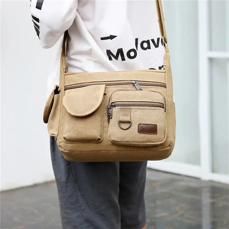 Men's Canvas Messenger Bag – Casual Crossbody & Shoulder Tote