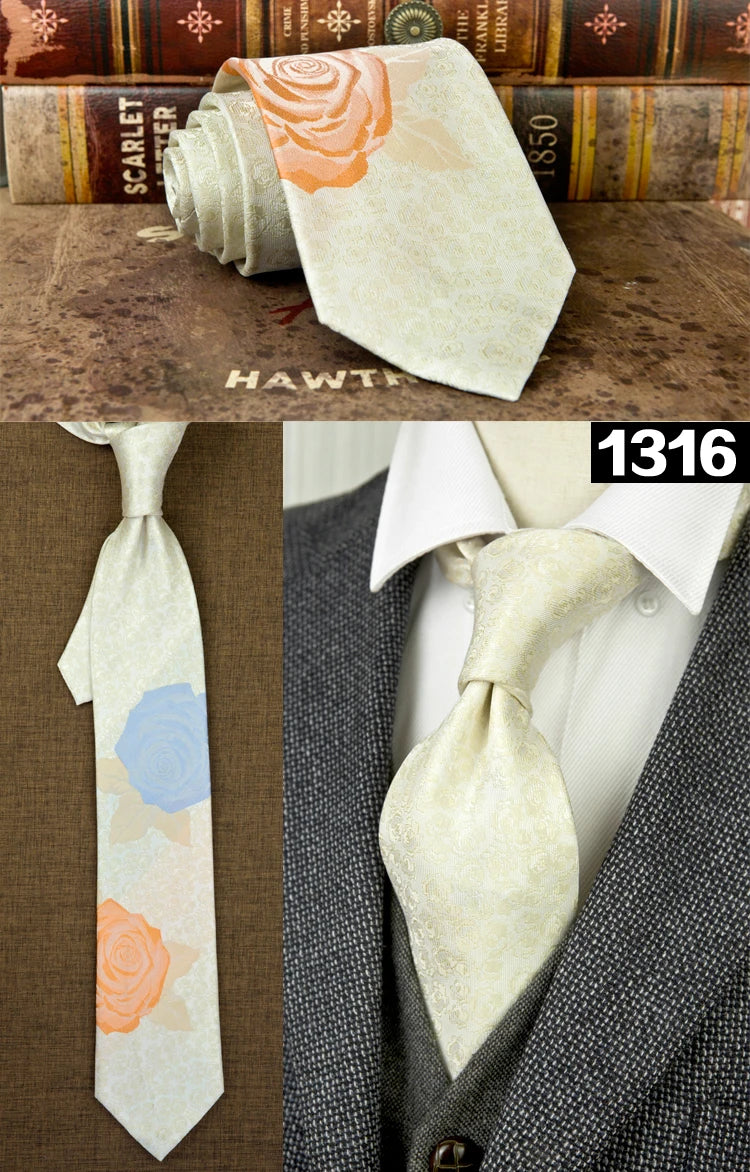 Men's 100% Silk Jacquard Necktie – Geometric, Floral, Checked & Solid
