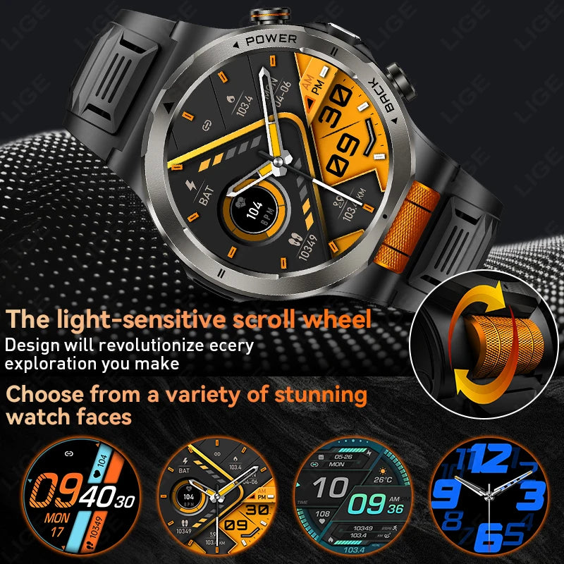 LIGE Smart Watch – 1.43" AMOLED, 1100mAh Battery, GPS, Compass, 3ATM