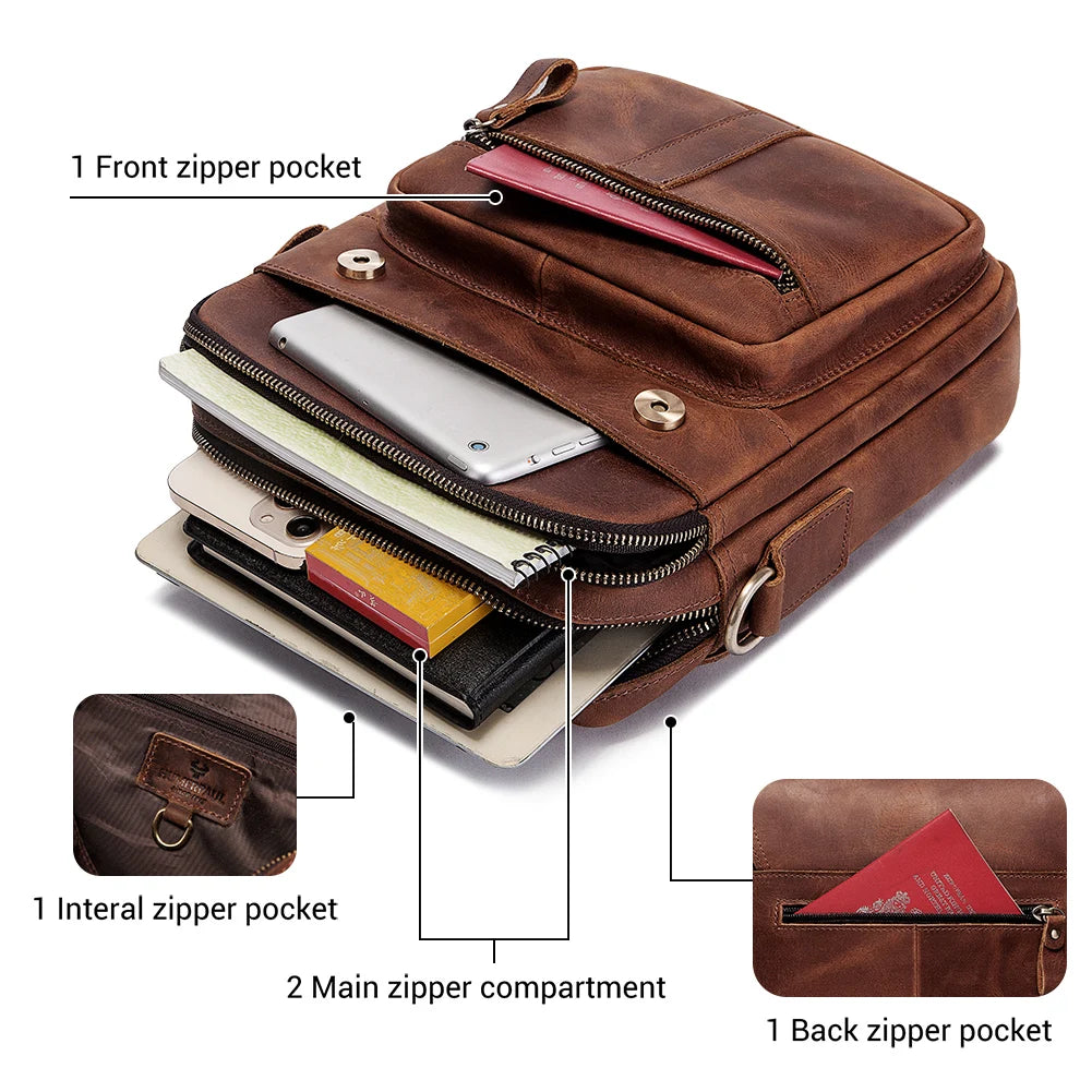 Genuine Leather Business Shoulder Bag for Men — Vintage Crossbody Messenger with Adjustable Strap