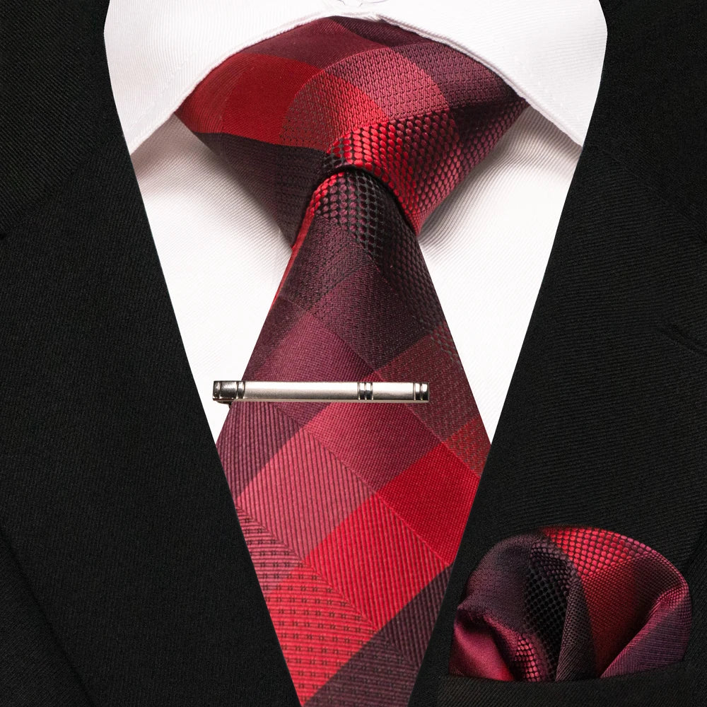 Men's Plaid Necktie Set – Tie, Pocket Square & Clip | 8cm