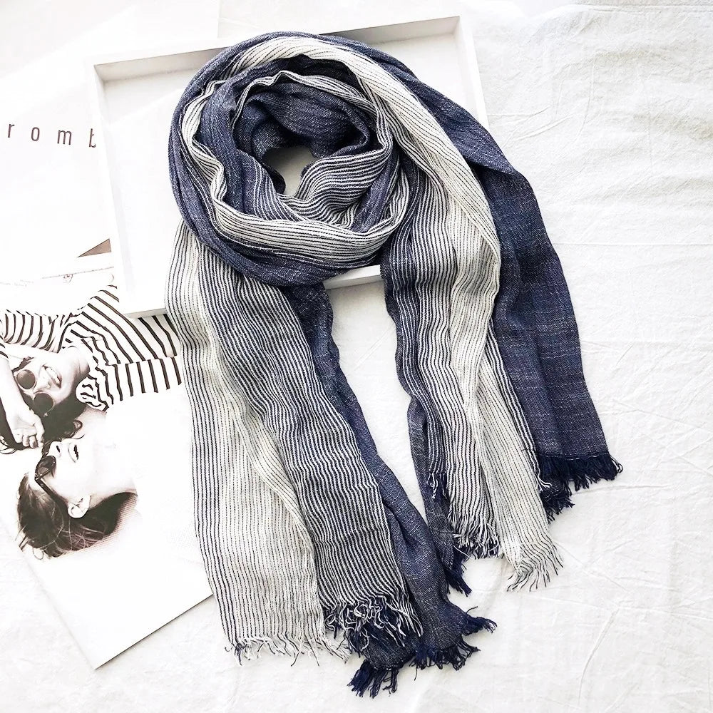 Cotton Linen Striped Scarf – Oversized 190cm, 10 Colourways