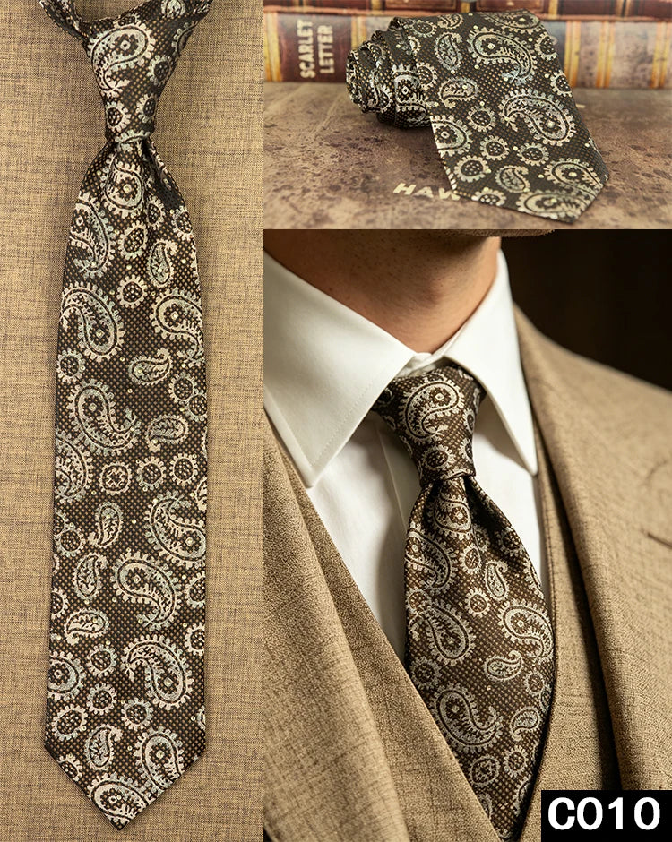 Men's Rhinestone Silk Jacquard Necktie – Paisley & Geometric | High-End