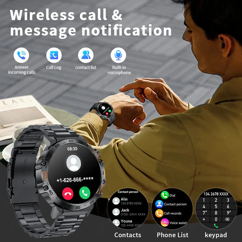 LIGE Smart Watch – 1.53" Round, 50-Day Standby, LED Flashlight, SOS, Bluetooth Calling, IP68