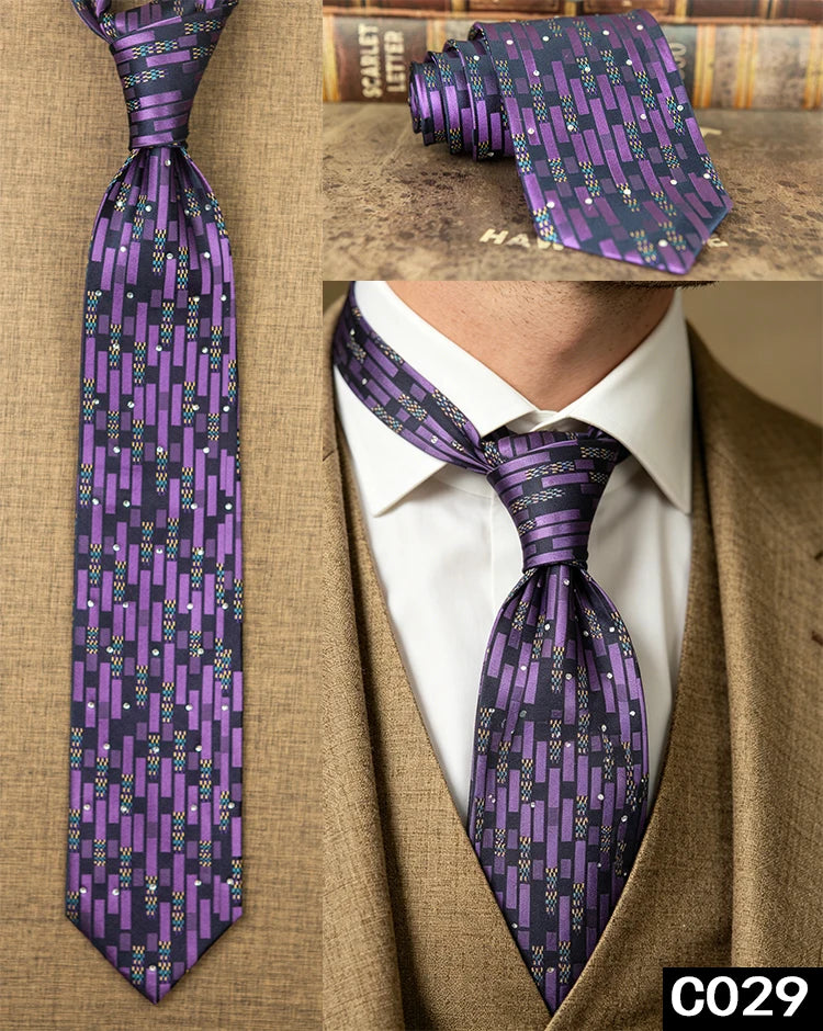 Men's Rhinestone Silk Jacquard Necktie – Paisley & Geometric | High-End