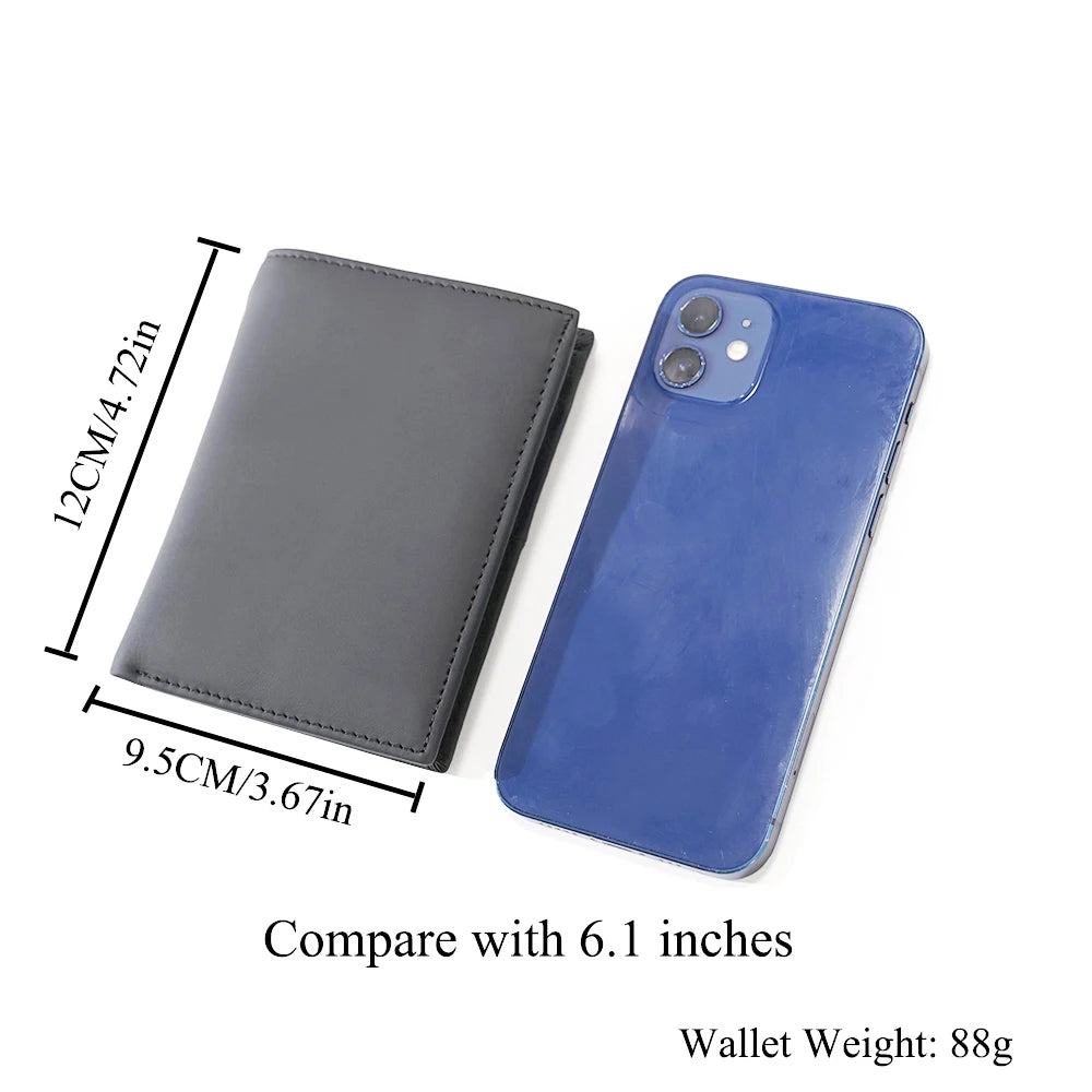 Men's Genuine Leather Zipper Wallet | RFID Blocking | Vertical Bifold