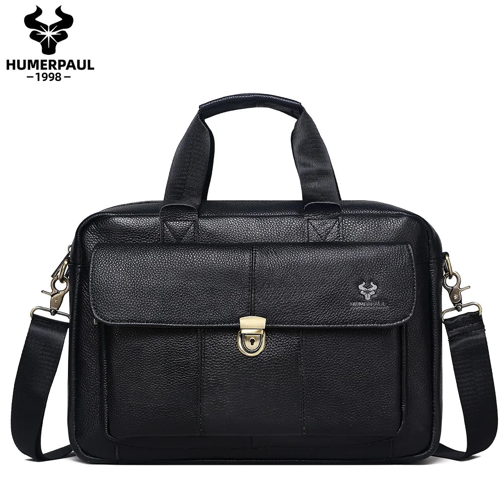 Genuine Leather Luxury Briefcase for Men — Business Laptop & Document Crossbody Bag