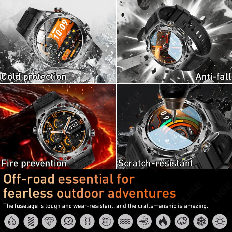 LIGE Smart Watch – 1.53" Round, 1000mAh Battery, LED Flashlight, Bluetooth Calling, IP68