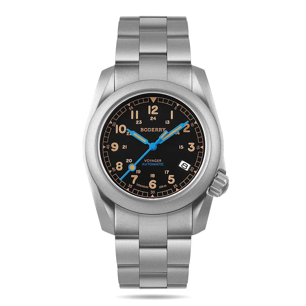 BODERRY Men Automatic Watch 40MM Pliot Titanium Mechanical Wristwatch 100m Waterproof Sapphire C3 Luminous Titanium Strap Sport