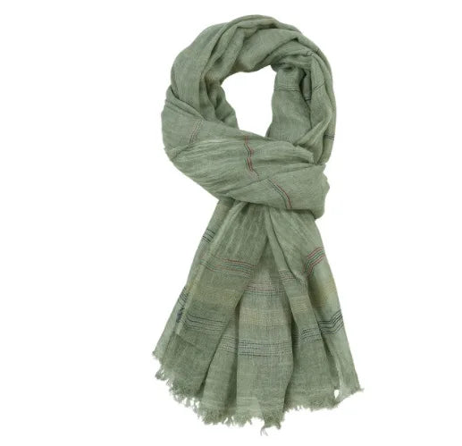 Men's Yarn-Dyed Striped Cotton Linen Scarf | Tassel Shawl & Wrap