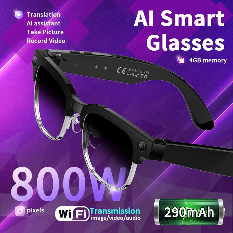 LIGE AI Smart Glasses Pro – 8MP, 4GB, Dual-Band Wi-Fi, IP66, Photochromic Option