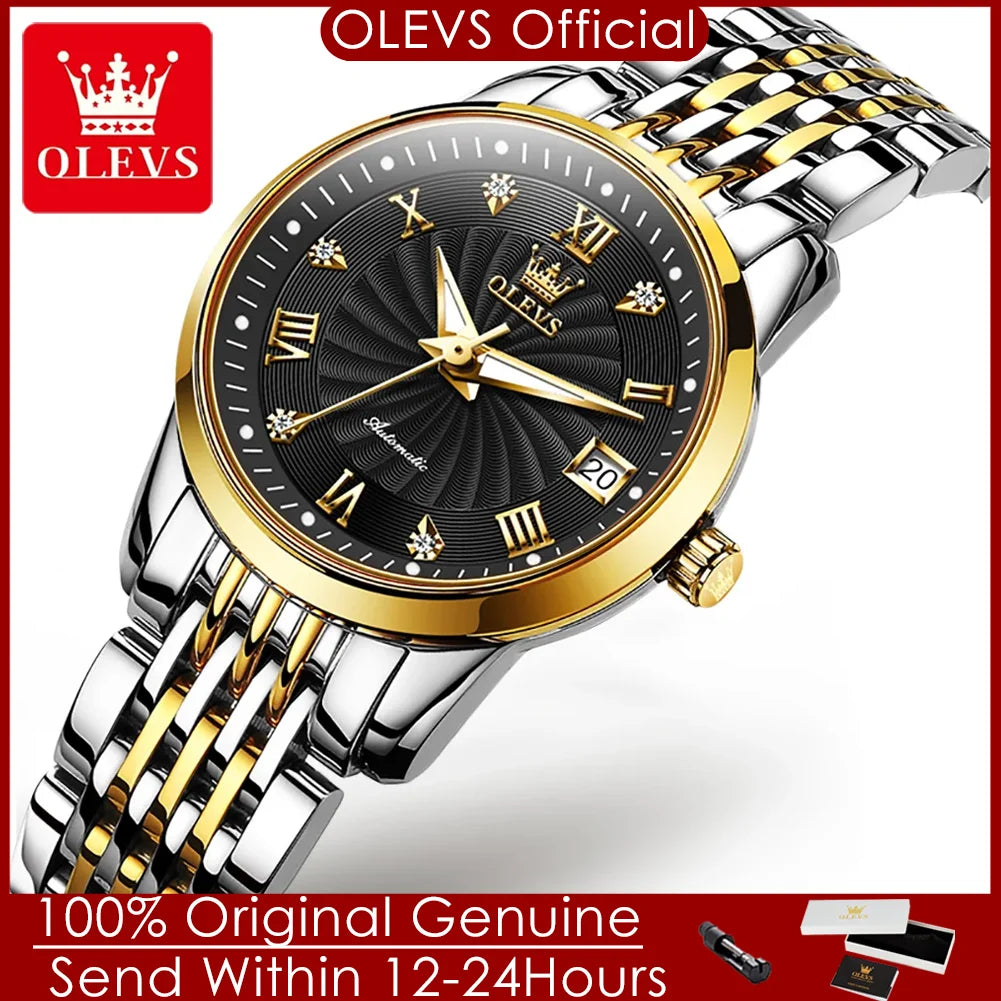 OLEVS 6630 Automatic Women's Watches Stainless Steel Waterproof Auto Date Luminous Ladies Watches Top Mechanical Watch for Women