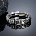 Stainless Steel Norse Runes Valknut Bracelets Men Unfading Double-Layer Wire Rope Bangle Charm Vikings Jewelry Luxury Male Gifts