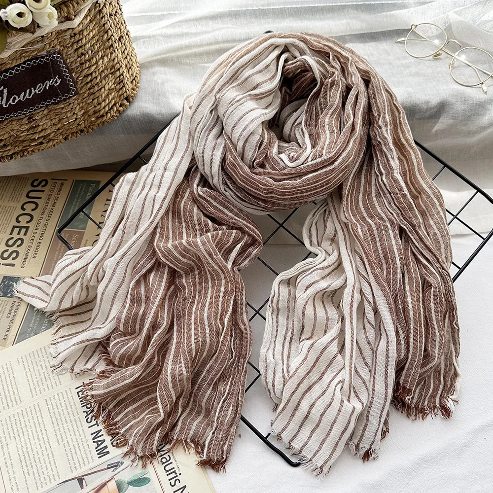 Japanese-Style Cotton Linen Tassel Scarf – 190cm, 11 Colourways
