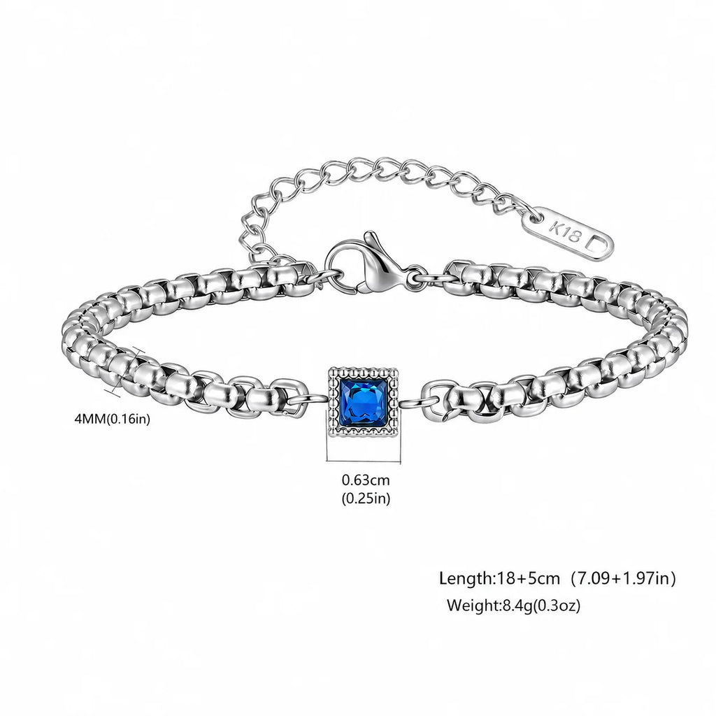 Men's Zircon Charm Bracelet, 4mm Square Chain Stainless Steel Bracelets, Fashion Waterproof Jewelry Gift for Men