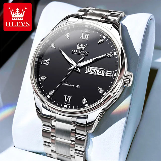 OLEVS-Original Mechanical Watch for Men Solid Textured Watchstrap Waterproof Men's Watches Classic Business Automatic Man Watch