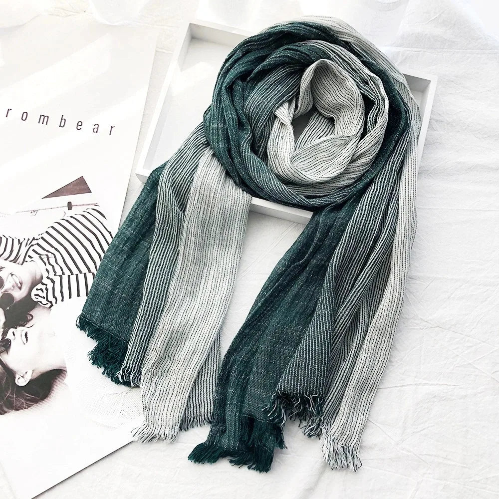 Cotton Linen Striped Scarf – Oversized 190cm, 10 Colourways