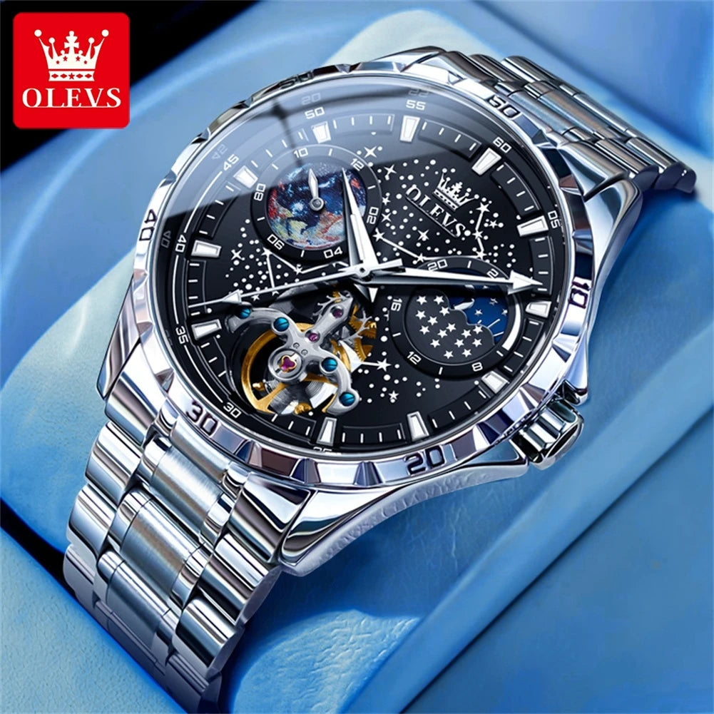 OLEVS 6689 Men's Automatic Watch | Moon Phase | Luminous | Stainless Steel
