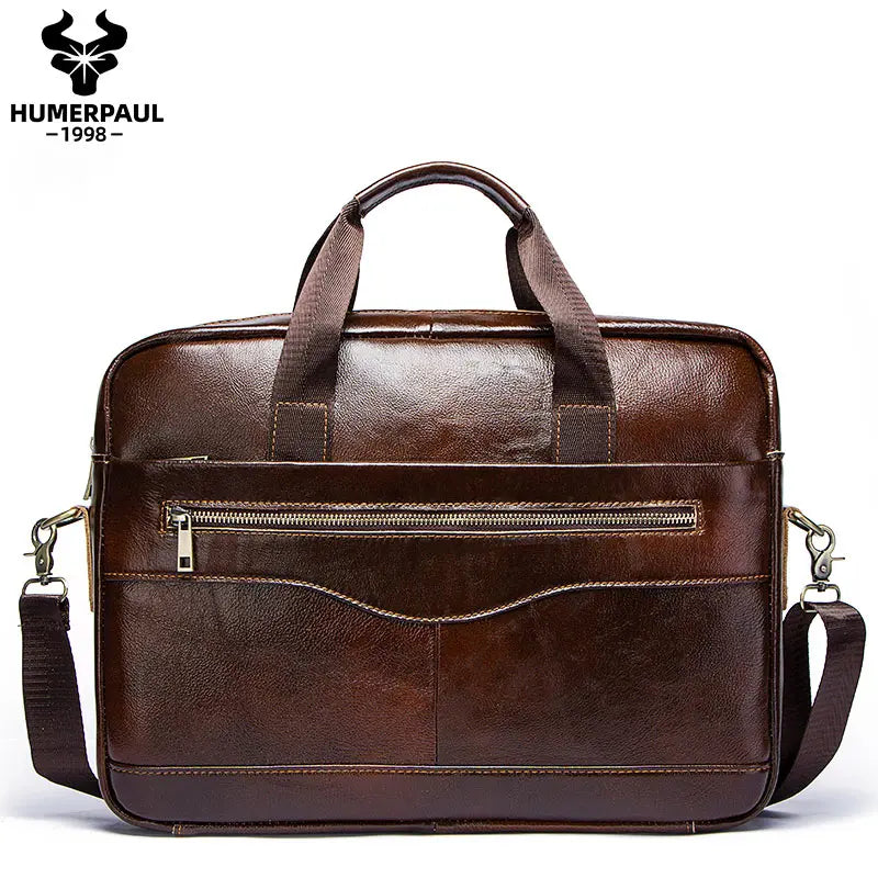 Genuine Leather Briefcase for Men — Business Shoulder & Messenger Bag with Laptop Compartment