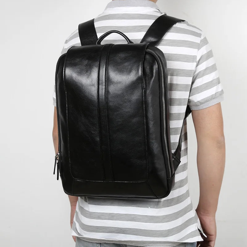 Men's Genuine Leather Backpack – Vintage Natural Cowhide, 15.6" Laptop & 13" Tablet, Handmade