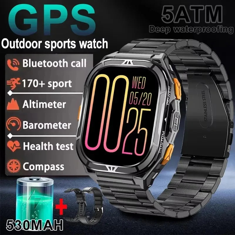 GPS Outdoor Smartwatch | 1.96" AMOLED, 5ATM 50m, Barometric Altimeter & Compass
