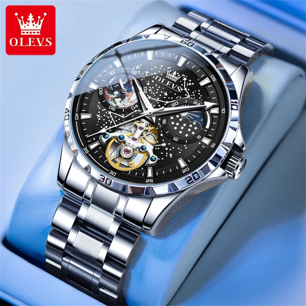 OLEVS 6689 Men's Automatic Watch | Moon Phase | Luminous | Stainless Steel