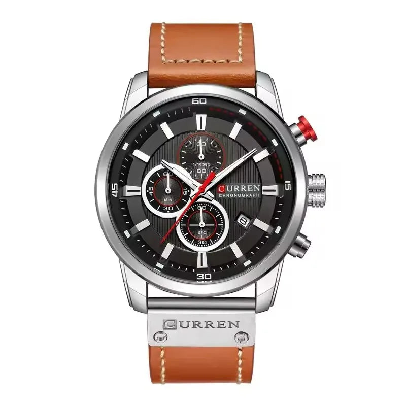 CURREN 8291 Chronograph Sport Watch | Quartz | Luminous | Leather Strap | Date