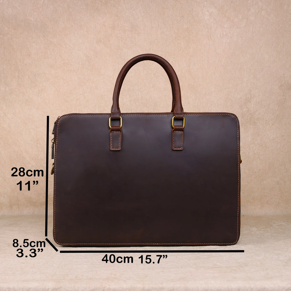 OKLRPS Crazy Horse Leather Briefcase | First-Layer Cowhide, Fits 16" Laptop