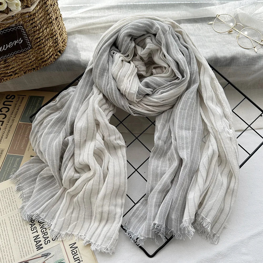 Japanese-Style Cotton Linen Tassel Scarf – 190cm, 11 Colourways