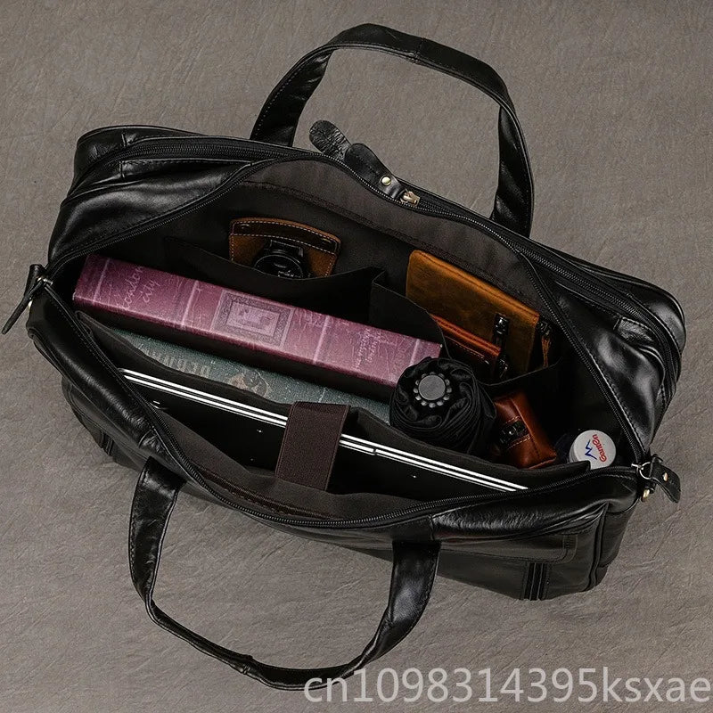 miflame Genuine Leather Briefcase | Full-Leather Lined, Waterproof, Fits 15.6"