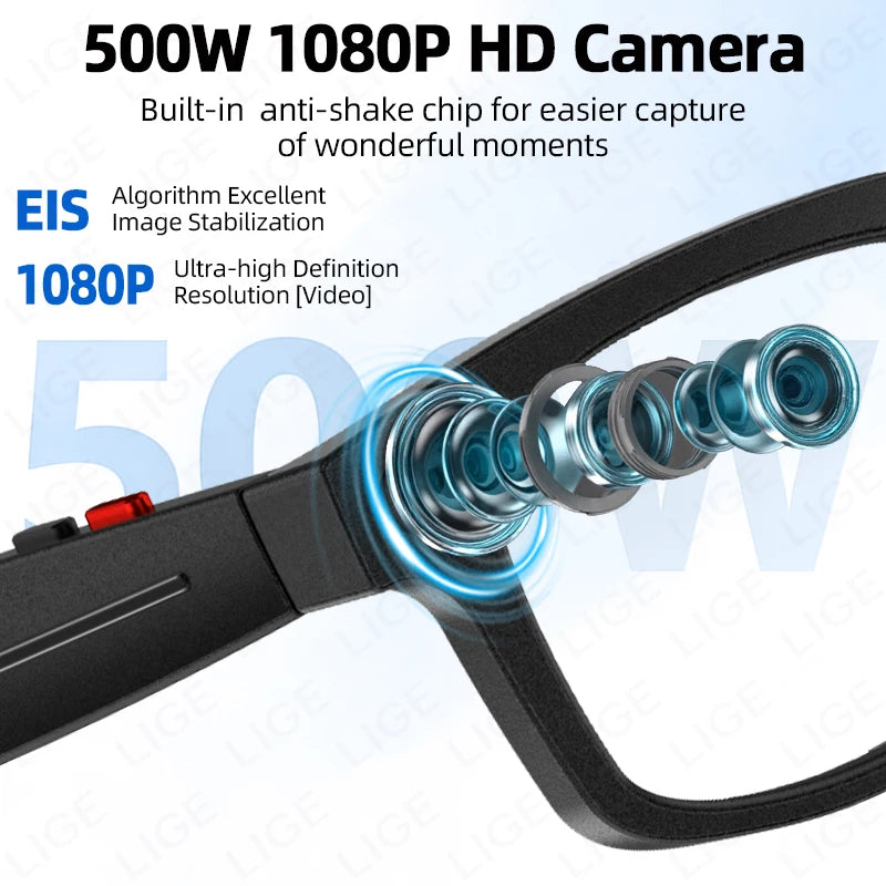 LIGE AI Smart Glasses – 5MP Camera, 1080P, Dual-Band Wi-Fi, ChatGPT, AI Translation