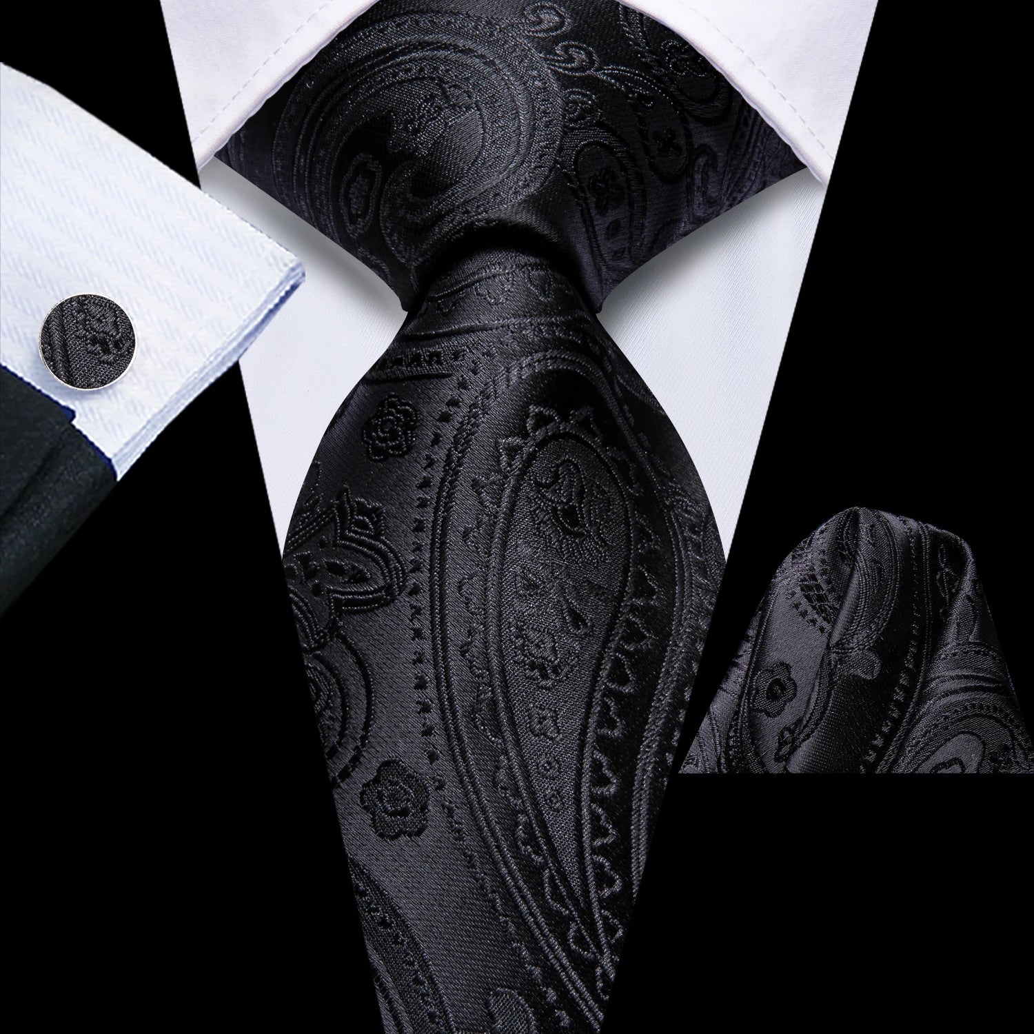 Hi-Tie Men's Silk Necktie Gift Set – Tie, Pocket Square, Cufflinks & Clip | Extended 160cm