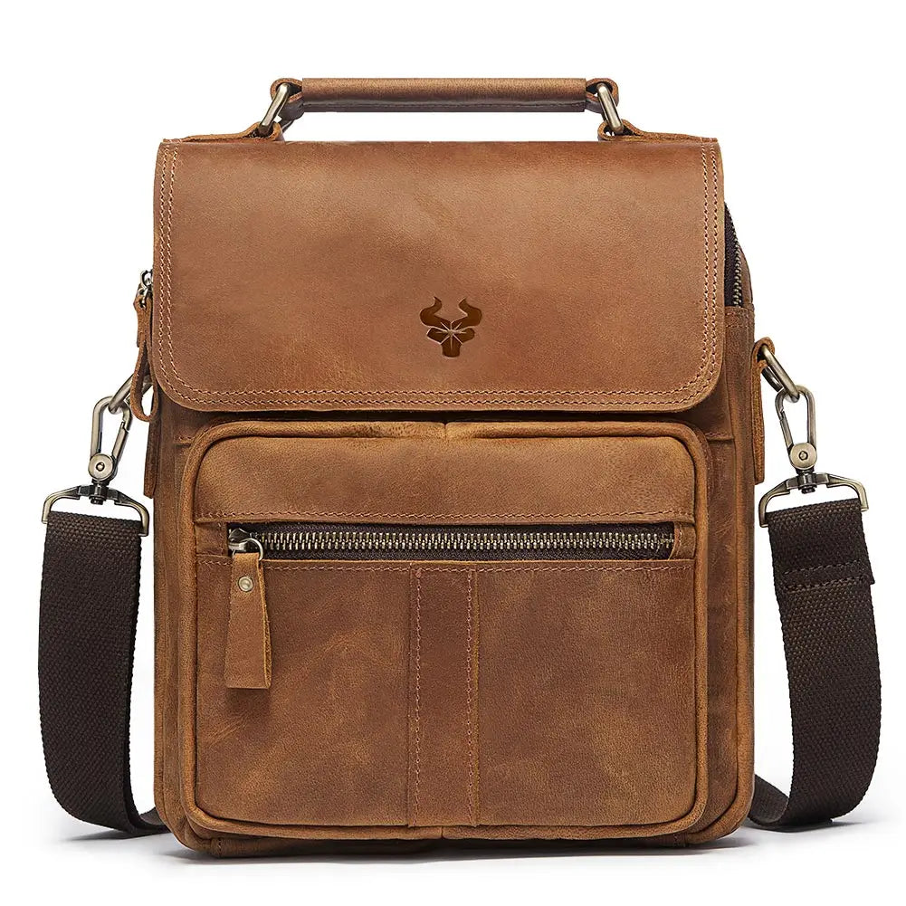 Genuine Leather Business Shoulder Bag for Men — Vintage Crossbody Messenger with Adjustable Strap