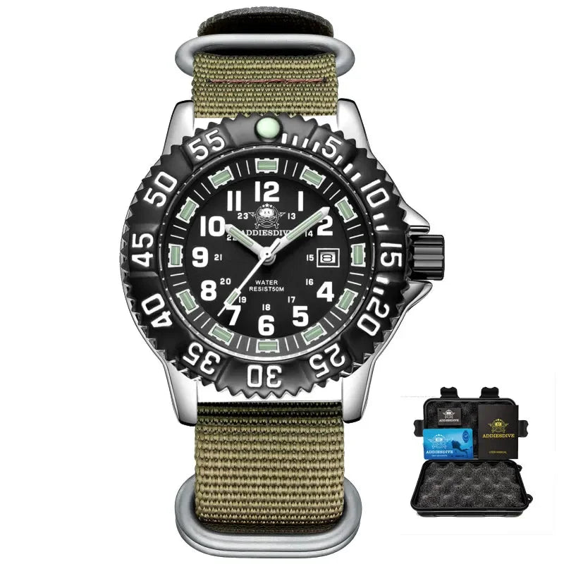 ADDIESDIVE MY-050S Sport Quartz Watch | Luminous | 50M Water Resistant | Nylon & Steel Strap