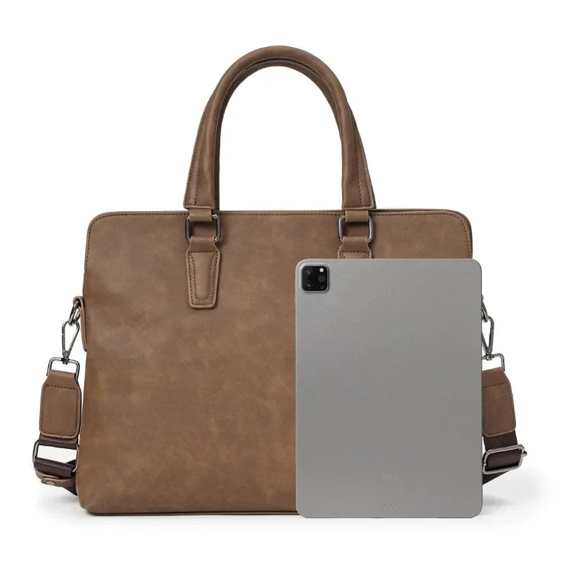 FANNYYEE Vintage Briefcase | PU Leather, 14" Laptop, Top Handle & Shoulder Strap