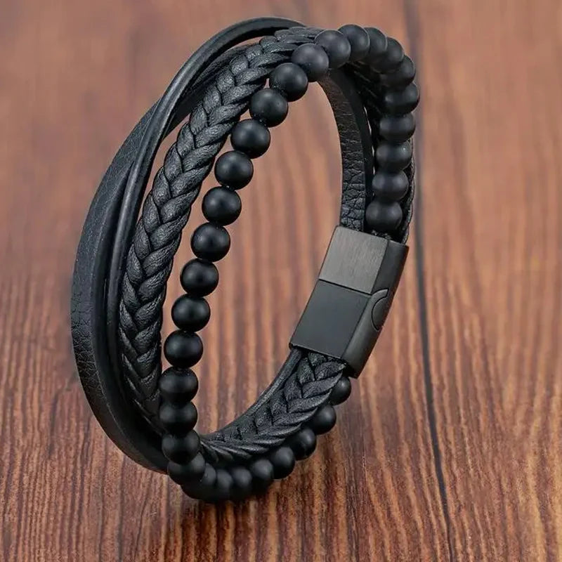 Men's Braided Leather Rope Bracelet – Stainless Steel Magnetic Clasp, Multi-Colour
