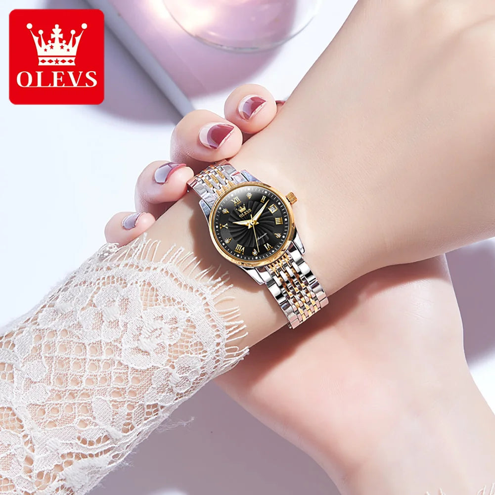 OLEVS 6630 Automatic Women's Watches Stainless Steel Waterproof Auto Date Luminous Ladies Watches Top Mechanical Watch for Women