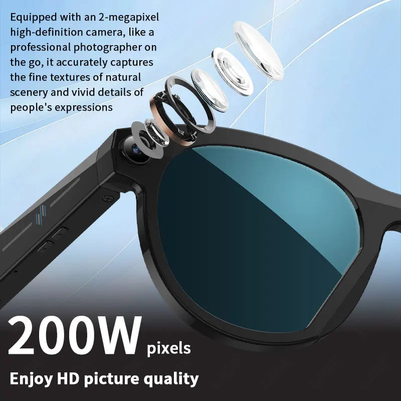 LIGE AI Smart Glasses – Round Frame, LED Flash, AI Translation, Wi-Fi, 2 Lens Pairs