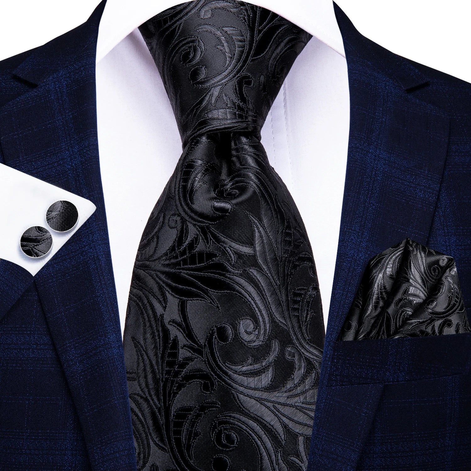 Hi-Tie Men's Silk Necktie Gift Set – Tie, Pocket Square, Cufflinks & Clip | Extended 160cm