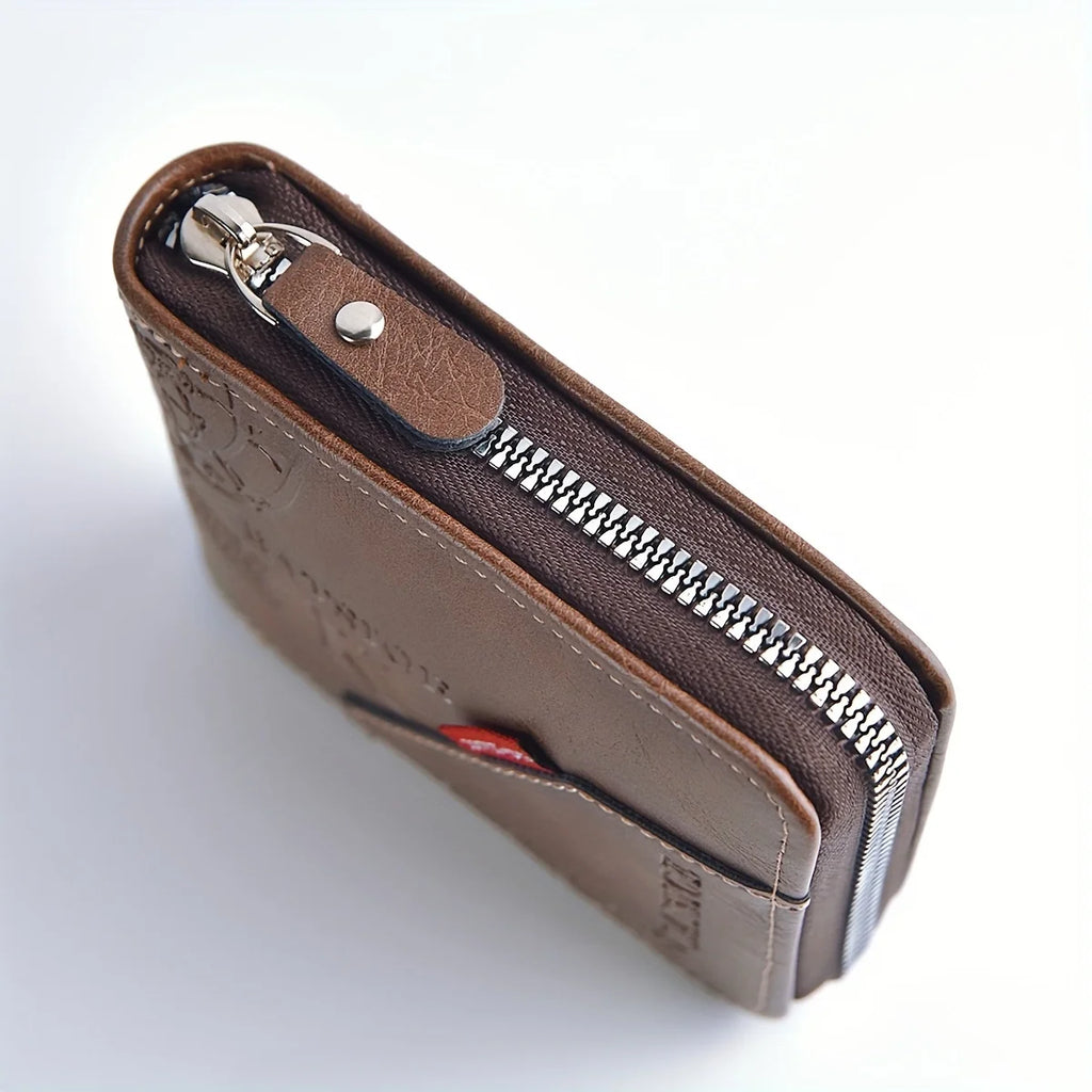 Wax Oil PU Zip-Around Wallet