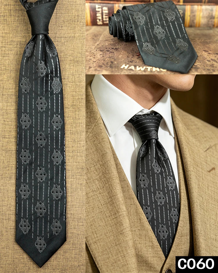 Men's Rhinestone Silk Jacquard Necktie – Paisley & Geometric | High-End