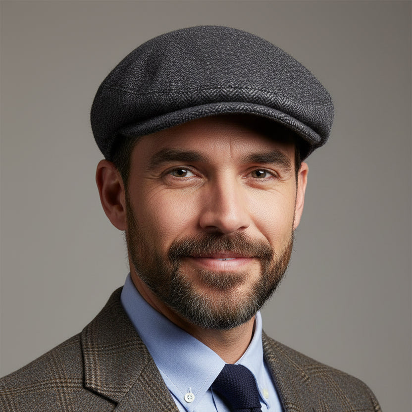 VOBOOM Wool Tweed Herringbone Flat Cap – Newsboy & Ivy Hat for Men & Women