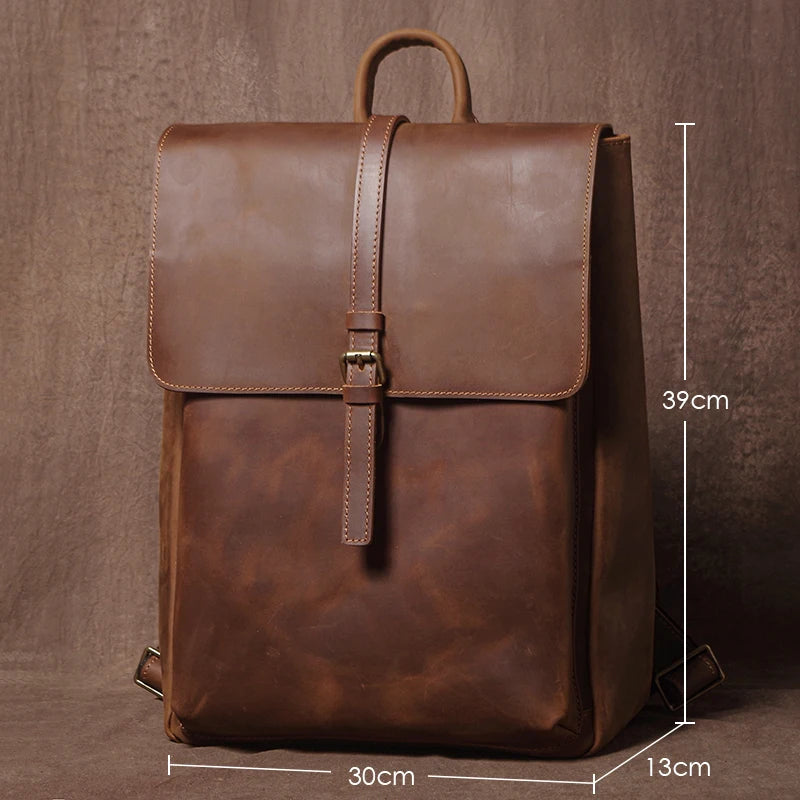 GURO Genuine Cowhide Leather Backpack – Retro Flap Style for Men & Women