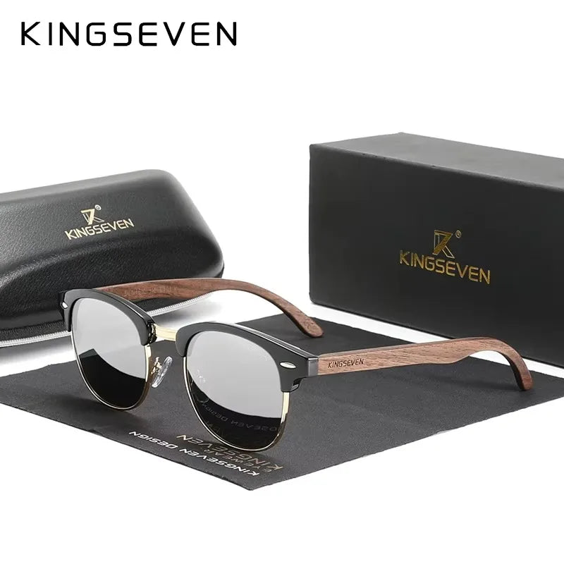KINGSEVEN Vintage Round Wood Sunglasses – Polarised UV400