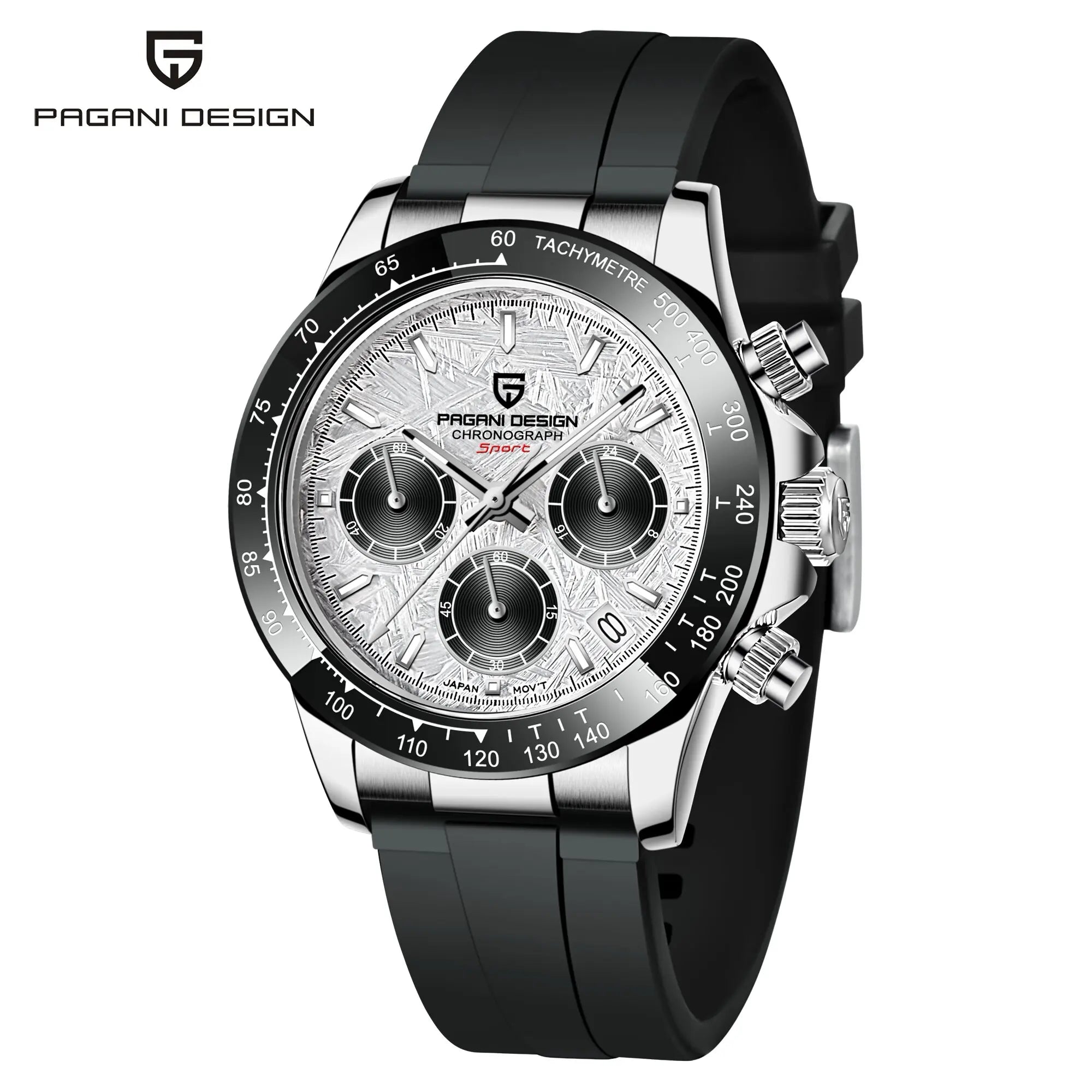 Pagani Design PD1664 Quartz Chronograph Watch – Sapphire Crystal, Rubber Strap, 100m Water Resistant