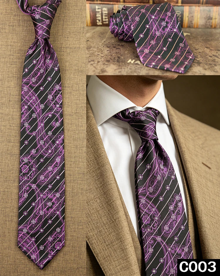 Men's Rhinestone Silk Jacquard Necktie – Paisley & Geometric | High-End
