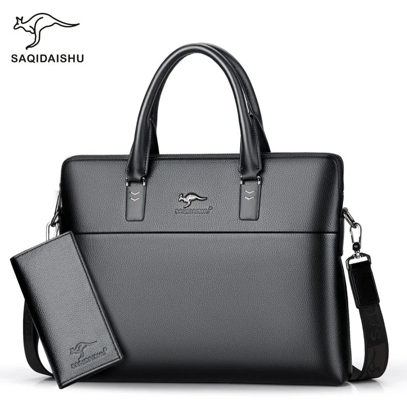 Men's Genuine Leather Briefcase Tote | Casual Cowhide Shoulder & Crossbody Bag