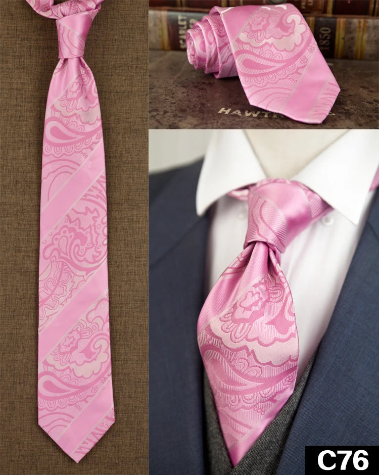 Men's 100% Silk Jacquard Necktie – Geometric, Floral, Checked & Solid